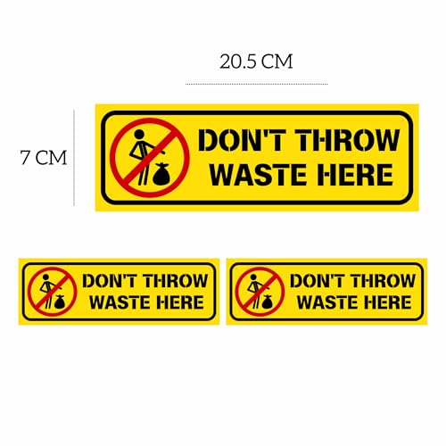 Image of Don't Throw Waste Here Sign Sticker Board (20.5 x 7 CM) - Peel & Stick with 4 Corner Holes - Fix with Screws, Nails or Zip Ties - Pack of 2 (Don't throw waste here, Small - 20.5 X 7 CM)