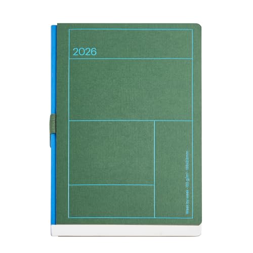 Miquelrius - Agenda 2026 semana vista, Similar A5+ (155 x 213 mm), Planificación semanal, Tapa cosida cartón kraft con stamping, Papel marfil 100 g/m² FSC, Portabolígrafos, Español-EN-PT, Verde