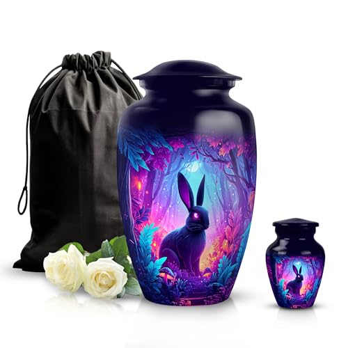 Image of Rabbit Urn - Funeral Ash Urn Large - Combo 1 - Large with 3 Inch Pack of 1 - Memorial for Human Remains Mom & Dad - Small Keepsake Urns - Decorative Urns for Ashes