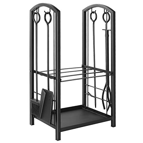 image for Hykolity Fireplace Log Rack with 4 Tools, Indoor Outdoor Fireside Wrou