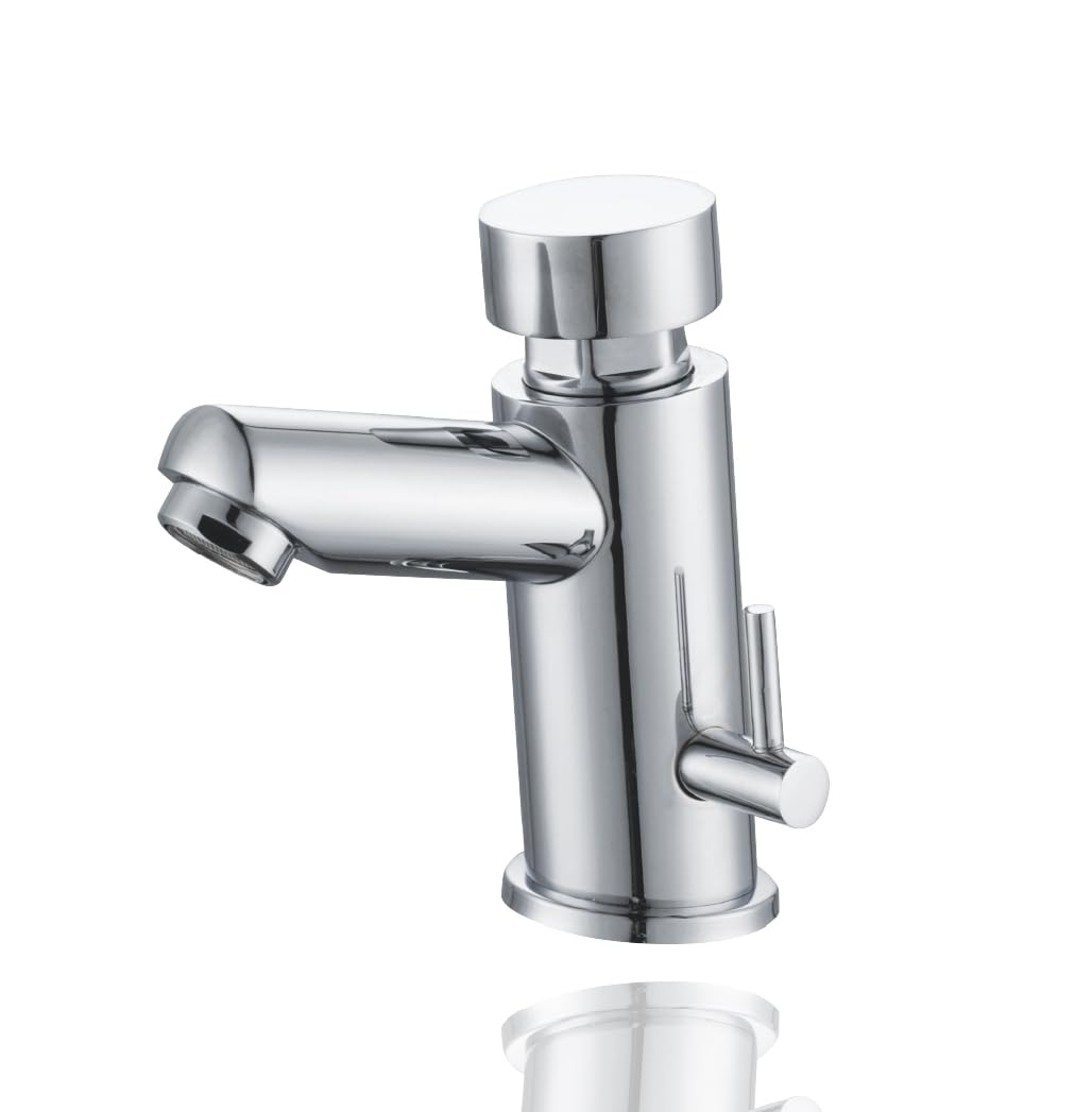 Grifo Temporizado para Lavabo, 2 Aguas (Agua Caliente y Fría), Diseño Cromado, Control Eficiente de Agua