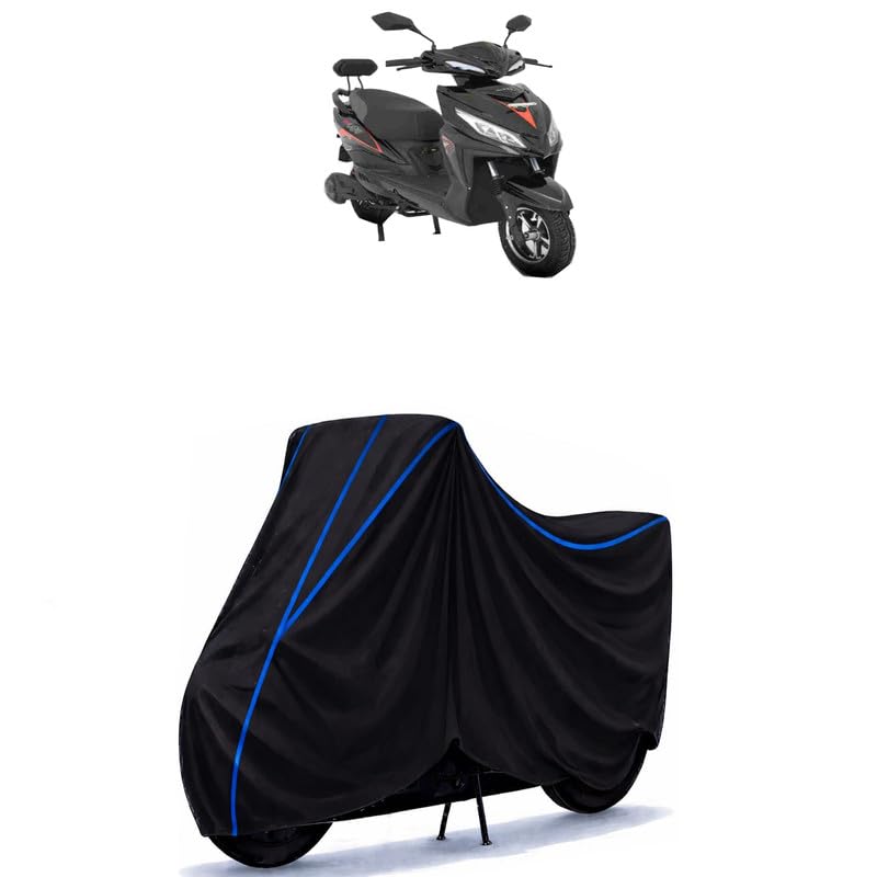 Image of Scooty Cover Water Resistant for E-Bike Wolf Eco | Universal Scooter & Bike Cover | Heavy Duty UV Dust, Rain & Scratch Protection | Elastic Fit All Weather Indoor Outdoor | Black with Blue Piping