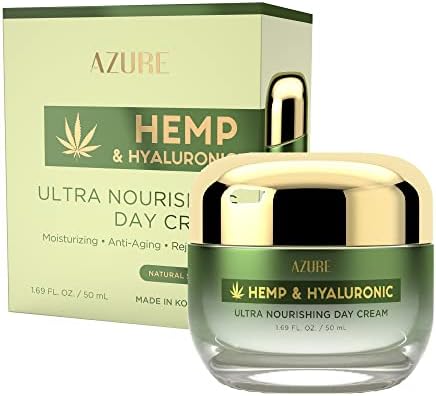 AZURE Hemp Seed Oil & Hyaluronic Acid Ultra Nourishing Day Cream - Rejuvenating & Anti Aging Moisturizing Face Cream - Restores Tired & Dehydrated Skin - Skin Care Made in Korea - 50mL / 1.69 fl.oz.