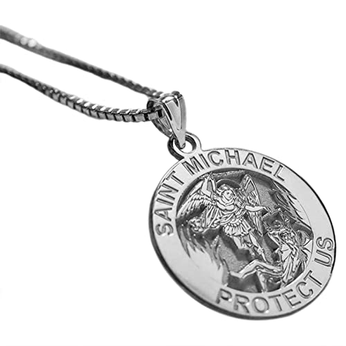 Akamori 2022 Fashion archange Saint Michael protège Pendentif à breloque Collier Ange Rond Saint Michael Nous protéger Collier Hommes Femmes Cadeau (Color : Silver, Size : 53cm) Cover