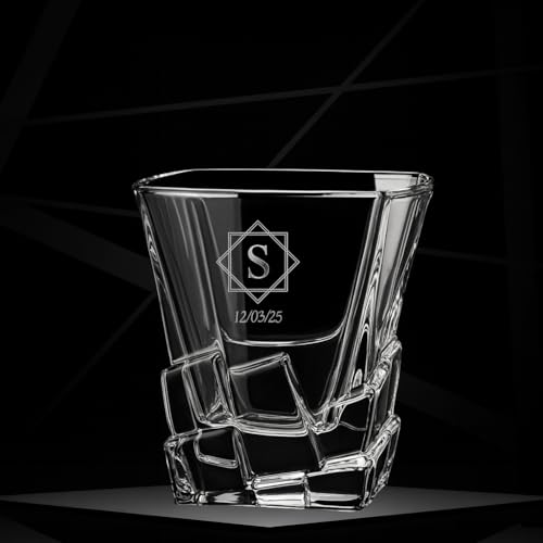 Image of Best2U-Personalized Crystal Whisky Glass with Monogram and Date, Twisted Design 1 pcs
