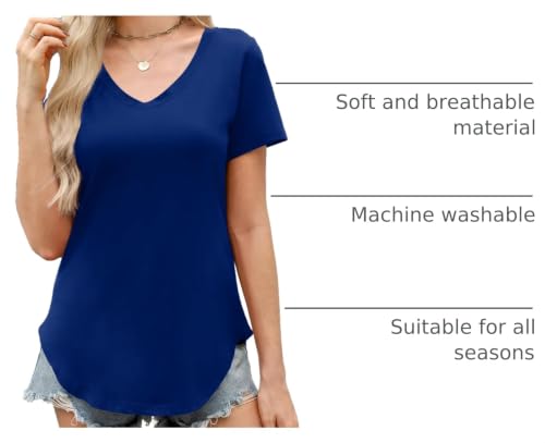 Image of Elesomo Womens T Shirts V Neck Summer Short /Long Sleeve Cotton Tops Tees