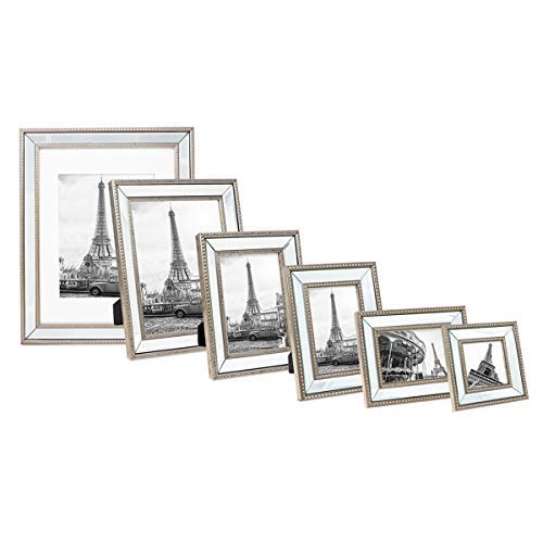 Isaac Jacobs 5X7 Champagne Mirror Bead Picture Frame - Classic Mirrored Frame With Dotted Border Made For Wall Display, Tabletop, Photo Gallery And Wall Art (5X7, Champagne) #TOP6