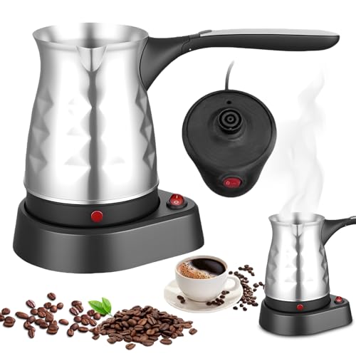 LEKEFETO Cafetera eléctrica turca: 500 ml 600 W acero inoxidable cafetera turca con mango plegable, cafetera moka cafetera turca cafetera espresso para viajes, hogar, oficina
