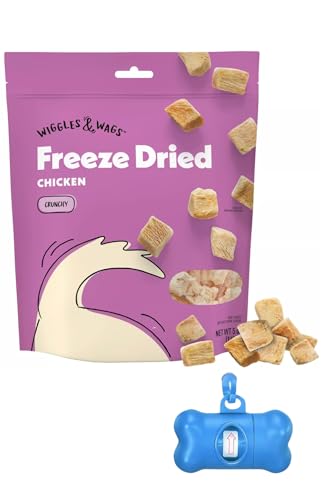 Wiggles & Wags Freeze Dried Chicken Dog Treats 5 oz with DN Essentials Bone Shaped Waste Bag Dispenser & Roll