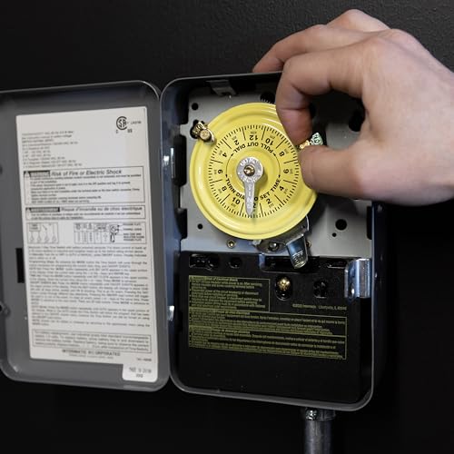 Image of Intermatic T101 24-Hour Mechanical Timer Switch - 120V SPST, Indoor Metal Enclosure, Heavy Duty, Manual Override, 40 Amp - Ideal for Lights, Pumps, Fans, and HVAC Systems