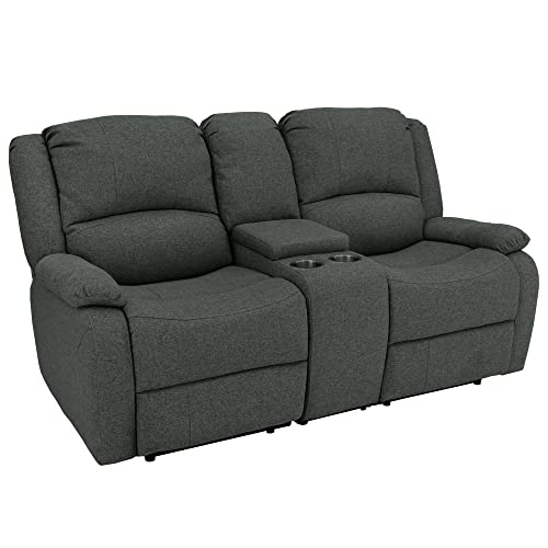 RecPro Charles 70' Double Recliner RV Sofa with Console and Cupholders | Zero Wall Loveseat for Camper | Wall Hugger Couch | Fifth Wheel Theater Seating | Replacement RV Furniture | Fossil Cloth