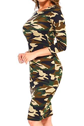 Image of ICONOFLASH Women's 3 /4 Sleeves Midi Bodycon Dress Crew Neck Fitted Dresses with Plus Size Options