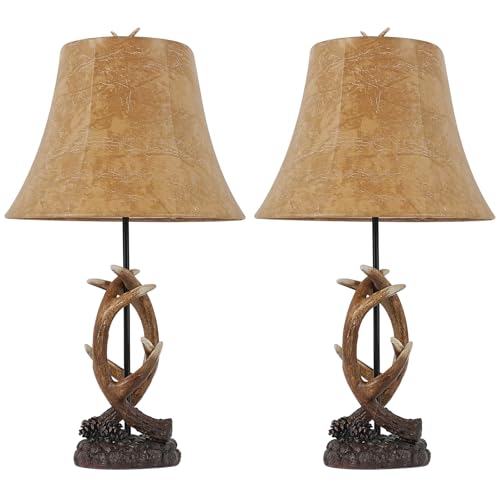 OWBEFERY Rustic Western Antler Set of 2-22.9 Farmhouse Table Lamp with 2 USB Ports Rustic Nightstand Lamp for Home Room Decor Living Room Bedroom