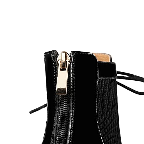TinaCus Women's Square Toe Patent Leather & Mesh Handmade Selftie with Zipper Mid Chunky Heels Stylish Ankle Boots4