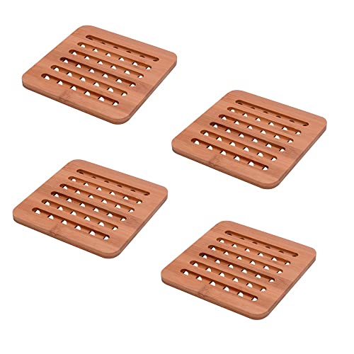 Mimo Style Kit 4 Descansos de Panela Quadrado - Produzidos Inteiramente Em Bambu; Ideal Para Mesa Po