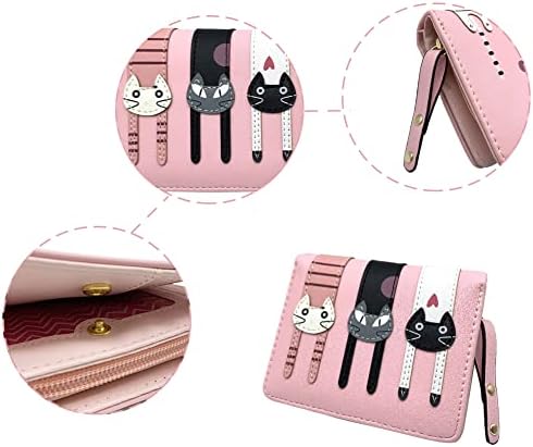 Purse for Teenage Girls, Big Capacity Portable Cute Gifts for Teen Girls Small Wallet for Women with Zipper Storage Coin Card Stamp Photo-Pink with Colorful Rubber Bands
