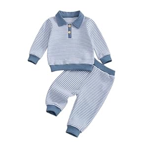 VISGOGO Baby Boy Clothes Toddler Fall Winter Outfit Sweater Toddler Boy Striped Clothes 6 12 18 Months 2 3T 4T Pant Set
