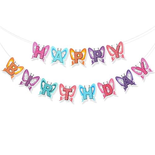 Image of Rozi Decoration Butterfly Theme Happy Birthday Hanging Banner Decoration Items for 1st Birthday Baby Girl, Happy Birthday Banner Butterfly Theme Party Decor Pack of 1 Pcs