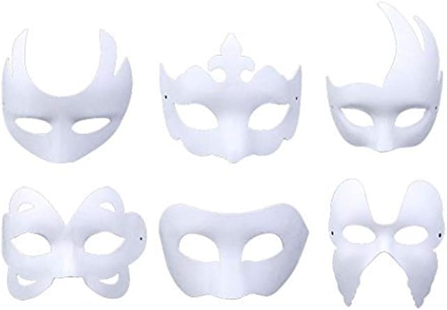 Ironhorse 6 Pcs White Mask Paint Mask Decoration Ordinary Mask Party Christmas Birthday Halloween Half Face DIY Dance Cosplay Party Masquerade Paper Decoration