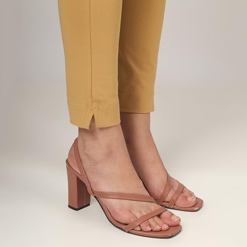 Image of ON&ON Women's Cotton and Lycra Stretchable Slim Fit Straight Pant | Trouser for Casual Wear and Office Wear