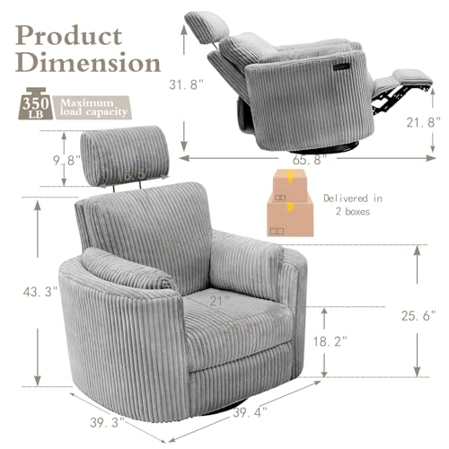 Sillón eléctrico reclinable giratorio gris oscuro miniatura 2