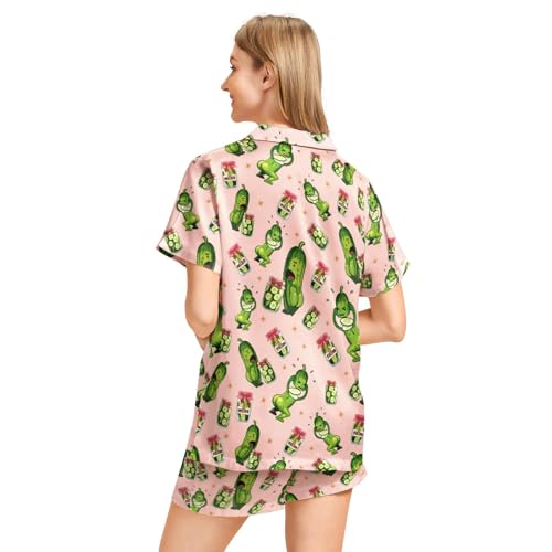 Image of Silk Satin Pajama Set for Women Summer Lounge Pjs Sets 2 Piece Suit Ladies Button Down Tops And Shorts Sleepwear