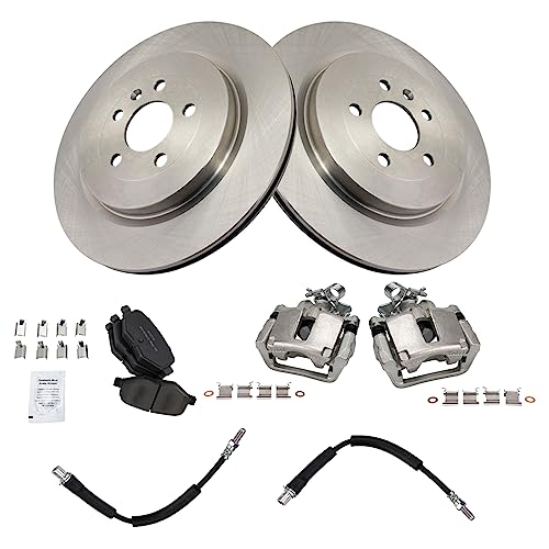 Image of TRQ Rear Brake Pad and Rotor Set Semi Metallic Rotors Calipers Hoses