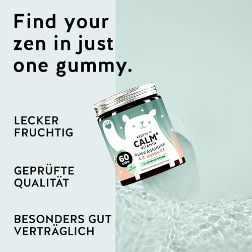 Keepin'It Calm Vitamin - Ashwagandha 1800mg mit Vitamin B1, B2, B6, B12 - mit Withanolide - Schlafbeere - 60 Stück (1 Monat Vorrat) - Zuckerfrei, Vegan - Bears with Benefits