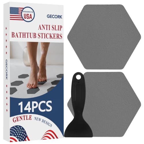 Gecork 14PCS Anti-Slip Shower Stickers with Scraper, Grey, Hexagonal
