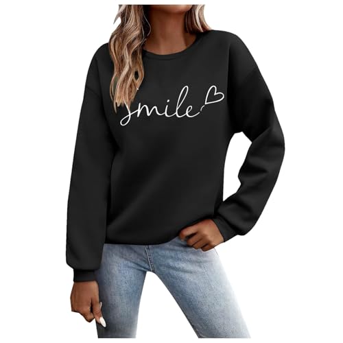 jumpers for women uk Fall Long Sleeve Shirts Ladies 2025 Crew Neck Fashion Hoodies Casual Long Sweatshirt Tops Sweaters Winter Casual Outwear Pullover Outfits Black