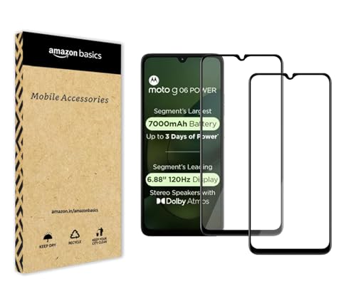 Image of amazon basics Tempered Glass Screen Protector Compatible with Moto G06 Power 5G Transparent Protective Film [Clear HD] - Pack of 2