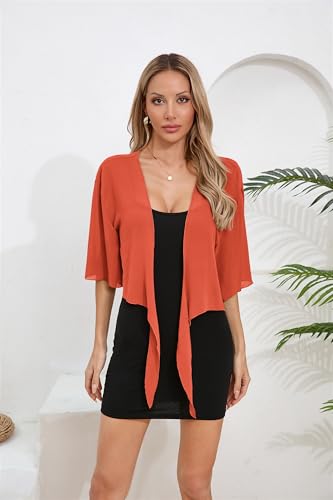 Image of TASAMO Women's 2026 Summer Lightweight Short Bolero Cardigan Shrug Sheer Tie Front Top 3 /4 Sleeve Jacket for Dress