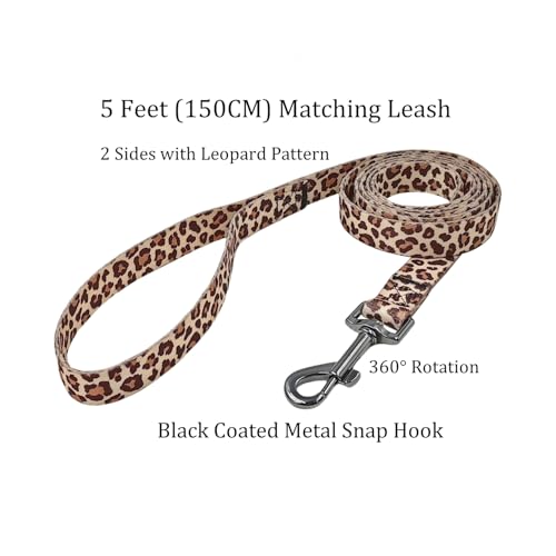 Olahibi Kombi-Set für Hundehalsband und Leine, Leopardenmuster, Polyester-Material, 150 cm, passende Leine, für kleine Hunde (Größe S, Hellkaffeebraun)