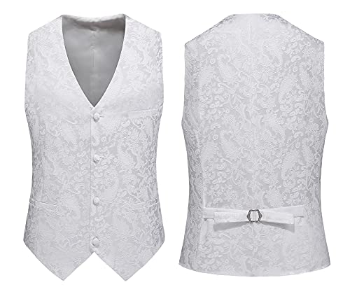MOGU Mens Formal Vest Paisley Jacquard Suit Waistcoat Wedding Prom Groomsmen3