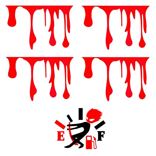 4Pcs Red Blood Stickers Flowing Bloody Horror Funny Decals For Car, Car Headlights Window Halloween Theme Bleeding Decals, With 1Pcs High Gas Consumption Decal, 5Pcs Car Stickers #TOP18