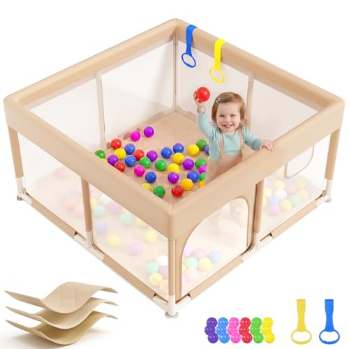 Dripex Parc pour bébé avec tapis intégré, parc sûr pour bébés (café)