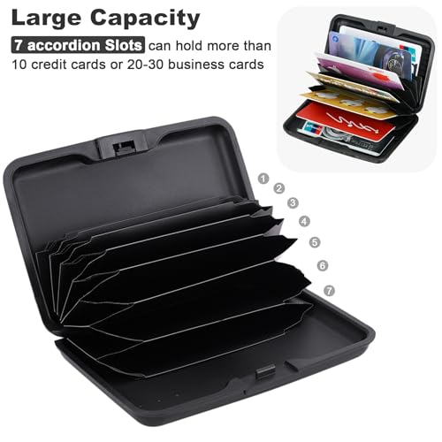 Image of ELFISH Mini RFID Aluminum Wallet Credit Cards Holder Business Card Case Metal ID Case for Men Women (Black)