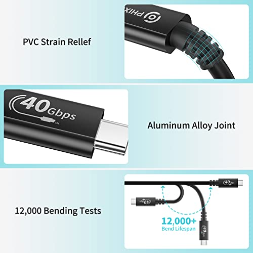 PHIXERO USB 4 Cable for Thunderbolt 4 Cable 0.5m, 40Gbps USB C Display Cable with 100W Charging, Single 8K or Dual 4k Video - Image 2