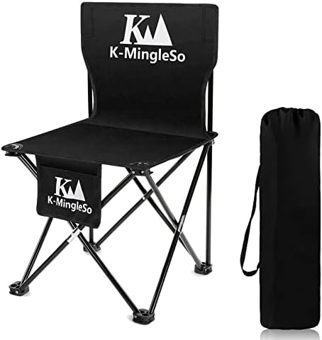 K-MingleSo Upgraded Folding Camping Chair with Side Pocket, Compact Ultralight Backpacking Chair for Fishing, BBQ, Beach, Travel, Picnic, Large Size, Hold Up to 330lbs [Black]