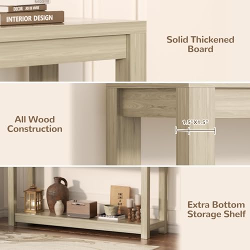 Besiost 47\" Farmhouse Wood Entryway Table Narrow Console Table with Storage Behind Couch Sofa Table with Shelves Entry Way Table with Open Storage, Easy Assembly, Classical Washed Oak