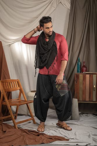 Image of The Veshti Company Cotton Baggy Pants Drop Crotch Harems for Men's Loose Boho Oversized Striped Meditation Yoga Pant with Pocket