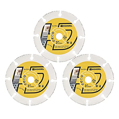 Highdril 3 Inch Circular Saw Blade - 3Pcs Carbide Wood Cutting Disc With Arbor 10Mm For Wood, Gypsum Board, Fiberglass, Rubber Pipe, Plastic, Cement Residue #TOP7