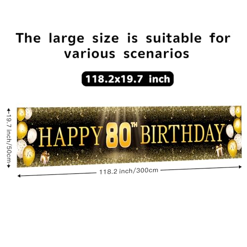 Image of TZSS Black & Gold 80th Birthday Banner Decorations - Extra Large Reusable Yard Sign for Men & Women, 80th Celebration Party Decor Indoor Outdoor, Platinum Jubilee Happy 80th