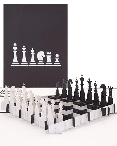 Tarjeta de felicitación desplegable con texto en inglés "Ajedrez - Tablero de ajedrez" - Tarjeta de felicitación en 3D - como invitación al torneo de ajedrez, como tarjeta de agradecimiento y tarjeta