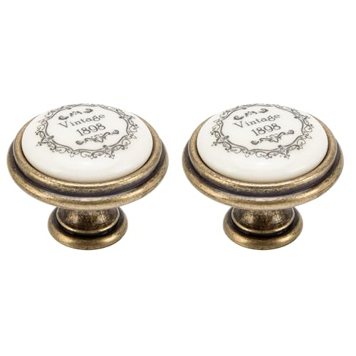 cyclingcolors 2x bouton de tiroir finition laiton porcelaine céramique 35 mm meuble vintage antique style porte poignée commode armoire maison avec vis