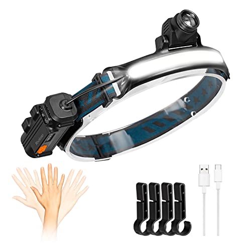 LED Headlamp Rechargeable, Yoobao Headlight 1000 Lumens 270Â° Wide Beam COB 6 Modes with Motion Sensor Lightweight Hard Hat Light IPX5 Waterproof Headlamps for Adults & Kids, Running, Camping, Hiking