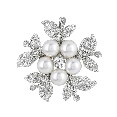 SYGA Brooch 5 Pearl Fashion Crystal Rhinestone Jewellery Pin Vint...