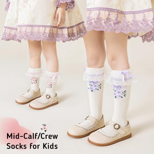 3 Pairs Toddler Girl Knee High Socks Kids Long Boot Socks with Bow Soft Breathable Summer4