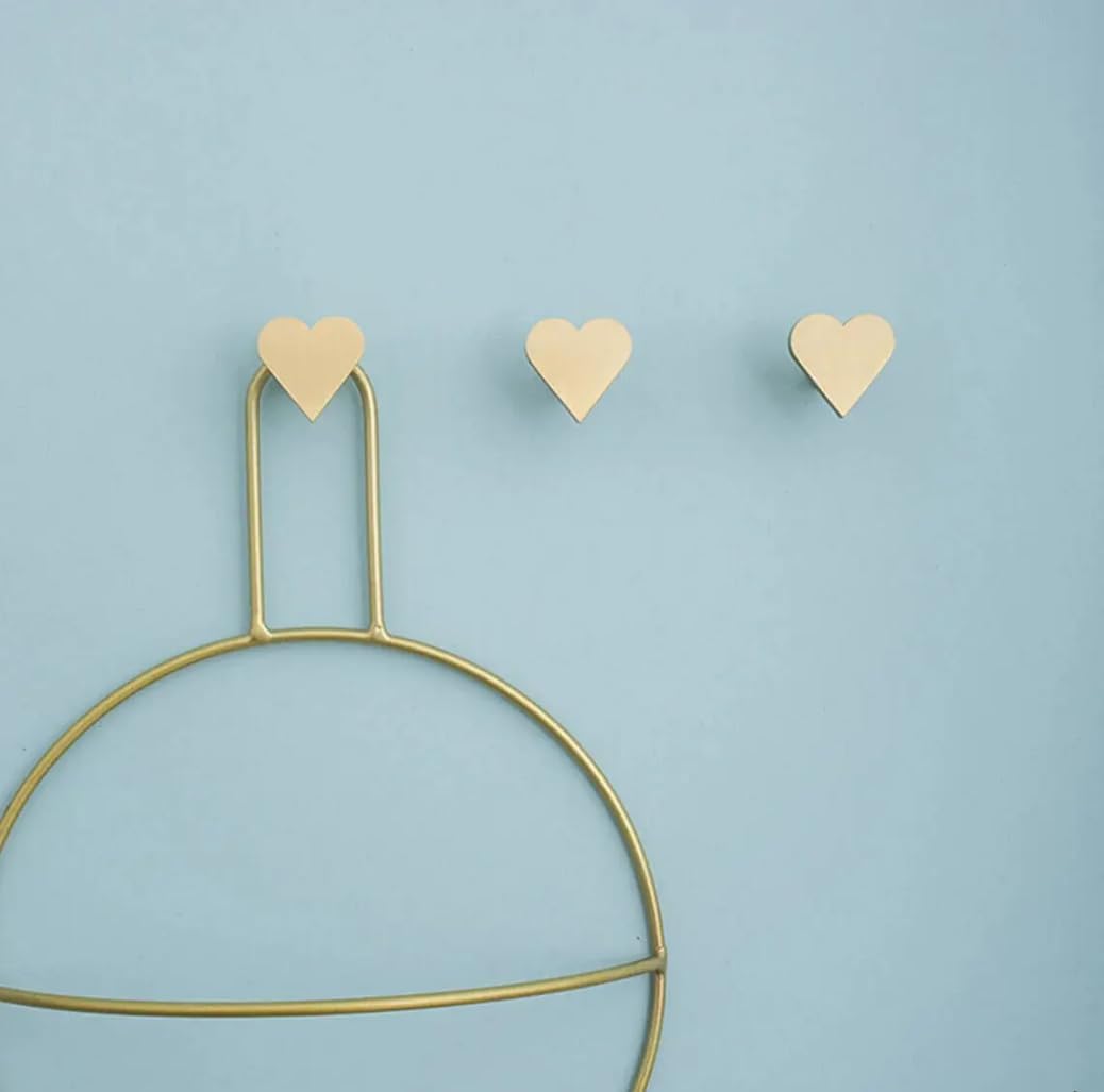 MFYS Solid Brass Love Heart Wall Mounted Coat Hooks Cute Clothes Hangers for Bedroom Gold Keys Hats Bags Racks (1)