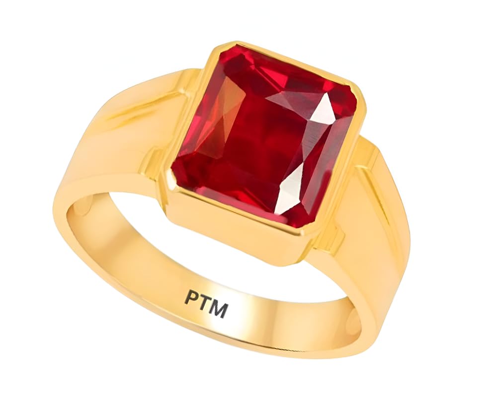 Panchdhatu (5 Metals) Ruby (Manik) 3.25 Ratti or 3 Cts Astrological Gemstone 22 K Gold Plated Ring for Men & Women